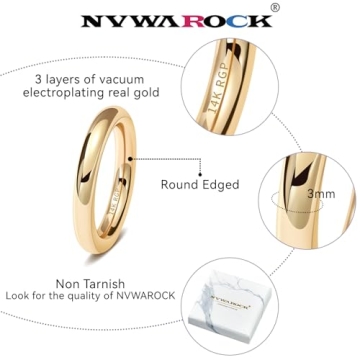 NVWAROCK Gold Plated Round Edged Stacking Rings for Women