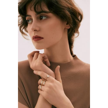 NVWAROCK Gold Plated Round Edged Stacking Rings for Women