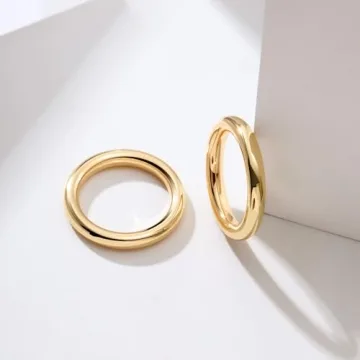 NVWAROCK Gold Plated Round Edged Stacking Rings for Women