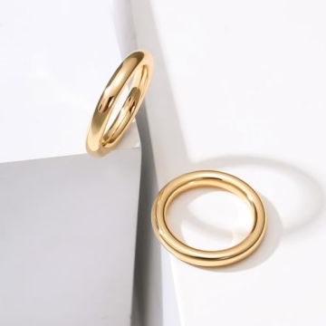 NVWAROCK Gold Plated Round Edged Stacking Rings for Women