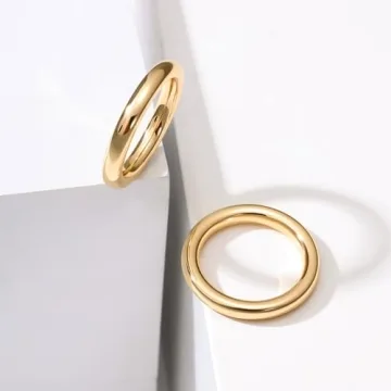 NVWAROCK Gold Plated Round Edged Stacking Rings for Women