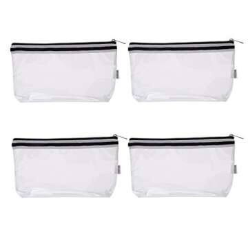 Augbunny Multi-purpose Waterproof Clear Vinyl Zippered Toiletry Cosmetics Makeup Pouch With French Tape 4-pack