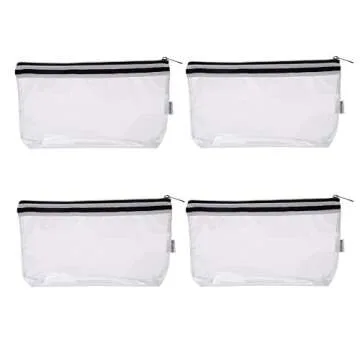 Augbunny Multi-purpose Waterproof Clear Vinyl Zippered Toiletry Cosmetics Makeup Pouch With French Tape 4-pack