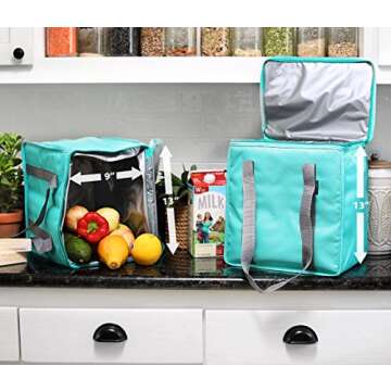 Urban House (2-Pack) Premium Grade Insulated Grocery Shopping Cooler Bag with Heavy Wall Insulation and Zipper Top Lid Keeps Food Cold or Hot, Large (13" W x 9" D x 13" H) 6.5 Gallon capacity