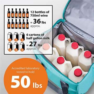 Urban House (2-Pack) Premium Grade Insulated Grocery Shopping Cooler Bag with Heavy Wall Insulation and Zipper Top Lid Keeps Food Cold or Hot, Large (13" W x 9" D x 13" H) 6.5 Gallon capacity