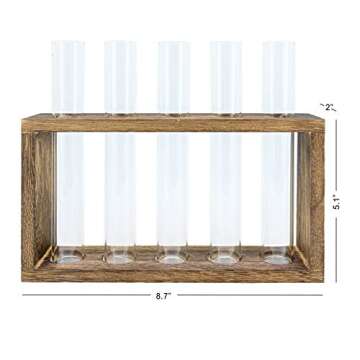 DOTLINE DECO Plant Terrarium Planter Flower Bud Vase Kit- Glass Tube Vase Propagation Station with Brown Wood Stand for Propagating Hydroponic Plants- Ideal for Office Home Wedding Garden Decoration
