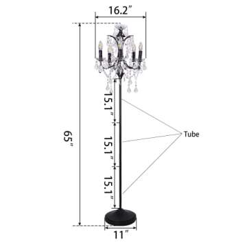 TOCHIC 5-Light Farmhouse Tranditional Crystal Floor Lamp, Black Craft Candelabra Lighting Fixture 65...