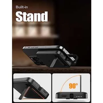 EMNT Mini Magnetic Portable Charger for iPhone,5200mAh Power Bank with Built-in Cable/Metal Stand, Battery Pack Compatible with iPhone 14/13/12/11 Pro/Max/X/8/7/6 etc