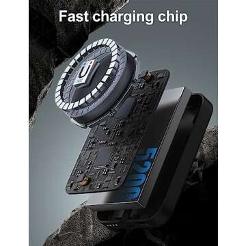 EMNT Mini Magnetic Portable Charger for iPhone,5200mAh Power Bank with Built-in Cable/Metal Stand, Battery Pack Compatible with iPhone 14/13/12/11 Pro/Max/X/8/7/6 etc