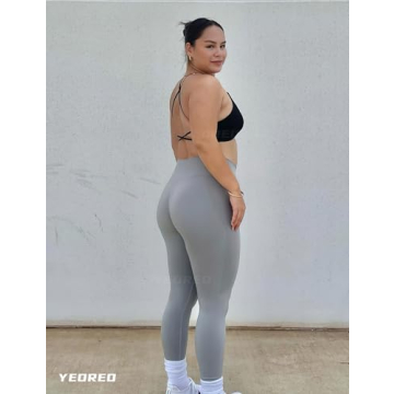 YEOREO Amplify Leggings for Women Seamless Scrunch Leggings Butt Lifting Gym High Waisted Athletic Leggings Light Grey