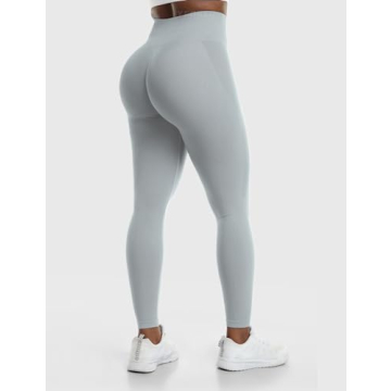 YEOREO Amplify Leggings for Women Seamless Scrunch Leggings Butt Lifting Gym High Waisted Athletic Leggings Light Grey