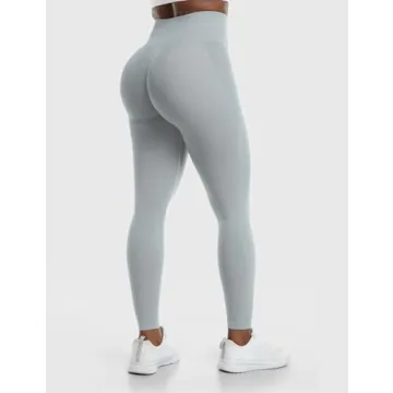YEOREO Amplify Leggings for Women Seamless Scrunch Leggings Butt Lifting Gym High Waisted Athletic Leggings Light Grey