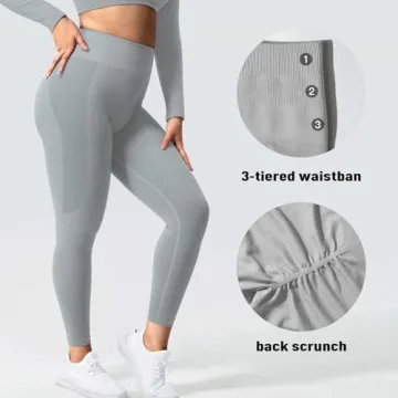 YEOREO Amplify Leggings for Women Seamless Scrunch Leggings Butt Lifting Gym High Waisted Athletic Leggings Light Grey