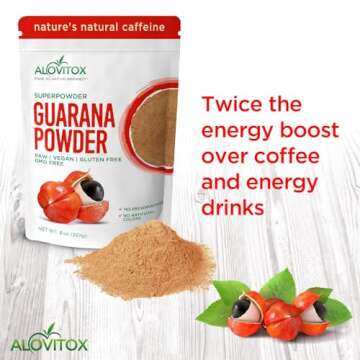 Alovitox Organic Guarana Seed Powder | Raw Guarana Seed Extract, Vegan, Gluten-Free Supplement | Pro...