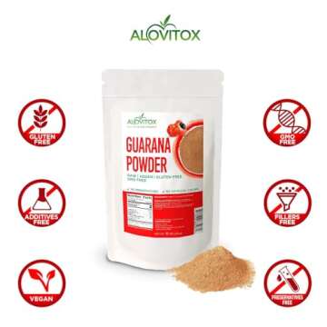 Alovitox Organic Guarana Seed Powder | Raw Guarana Seed Extract, Vegan, Gluten-Free Supplement | Promotes Healthy Digestion & Weight Management | High in Energy Boosting Pure Caffeine Powder - 8oz