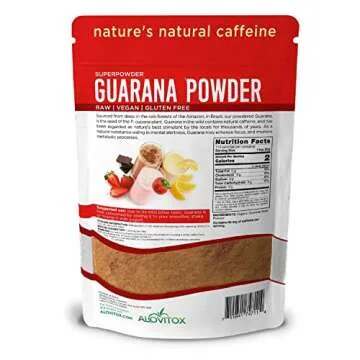 Alovitox Organic Guarana Seed Powder | Raw Guarana Seed Extract, Vegan, Gluten-Free Supplement | Promotes Healthy Digestion & Weight Management | High in Energy Boosting Pure Caffeine Powder - 8oz
