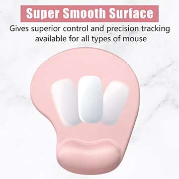 Hsurbtra Ergonomic Mouse Pad with Wrist Rest Support, Gel Mouse Pads with Non-Slip PU Base, Pain Relief Memory Foam Computer Mat, Cute Office Supplies Desk Decro Accessories, Pink