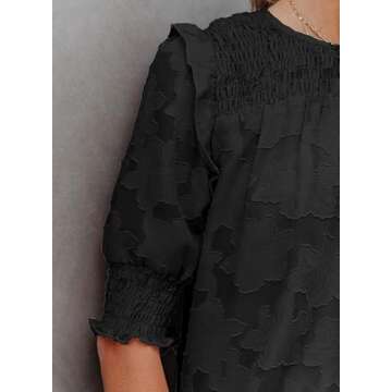 Dokotoo Womens Blouses Half Sleeve Shirred Tops Crewneck Lace Textured Flowy Casual Shirts