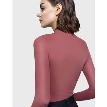 PUMIEY Long Sleeve Shirts for Women Turtleneck Slim Fit T Shirts Going Out Tops Basic Tee, Marsala Small