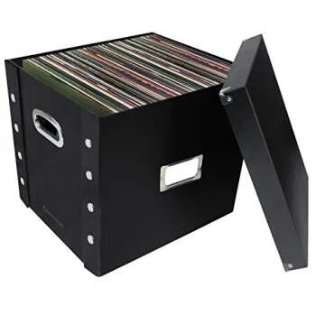 Snap-N-Store Vinyl Record Storage Box - 12" - 2 Pack - Crate Holds up to 75 Vinyl Albums - Black