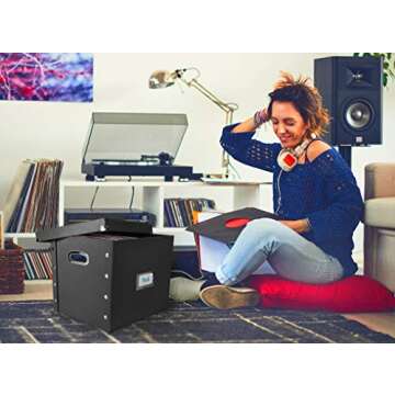 Snap-N-Store Vinyl Record Storage Box - 12" - 2 Pack - Crate Holds up to 75 Vinyl Albums - Black