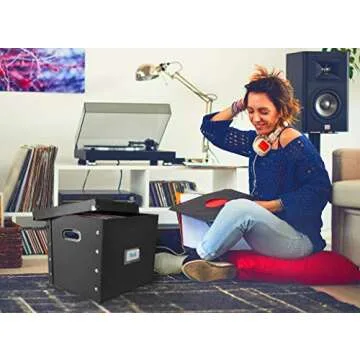 Snap-N-Store Vinyl Record Storage Box - 12" - 2 Pack - Crate Holds up to 75 Vinyl Albums - Black