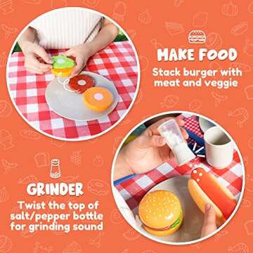 27 PCS Kids BBQ Grill Playset Backyard Barbecue Play Grill Toy Set for Toddlers, Play Food Sets for Kids Kitchen