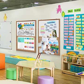 Cork Board White Board Combo, Wooden Frame 36 x 24 inches Hanging White Board and Cork Board Combination for Wall Magnetic Whiteboard & Bulletin Board Wall Mounted for Home, Office & Classroom