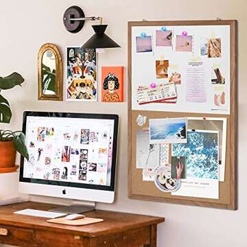 Cork Board White Board Combo, Wooden Frame 36 x 24 inches Hanging White Board and Cork Board Combination for Wall Magnetic Whiteboard & Bulletin Board Wall Mounted for Home, Office & Classroom