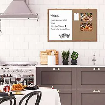 Cork Board White Board Combo, Wooden Frame 36 x 24 inches Hanging White Board and Cork Board Combination for Wall Magnetic Whiteboard & Bulletin Board Wall Mounted for Home, Office & Classroom