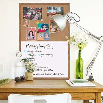 Cork Board White Board Combo, Wooden Frame 36 x 24 inches Hanging White Board and Cork Board Combination for Wall Magnetic Whiteboard & Bulletin Board Wall Mounted for Home, Office & Classroom