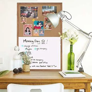 Cork Board White Board Combo, Wooden Frame 36 x 24 inches Hanging White Board and Cork Board Combination for Wall Magnetic Whiteboard & Bulletin Board Wall Mounted for Home, Office & Classroom