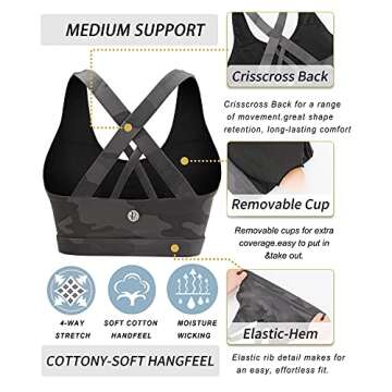 RUNNING GIRL Sports Bra for Women, Criss-Cross Back Padded Strappy Sports Bras Medium Support Yoga Bra with Removable Cups