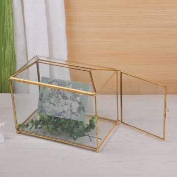 Bellaware Glass Wedding Card Box with Slot for Reception, Clear Large Wedding Gift Box with Lock, Handmade Wedding Memory Box Geometric Décor (10.2x5.9x7.9 inch - Gold)