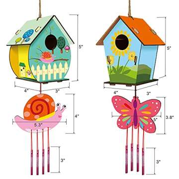 HOME COMPOSER 4 Pack DIY Bird House Wind Chime Kits for Children to Build and Paint, Wooden Arts and...