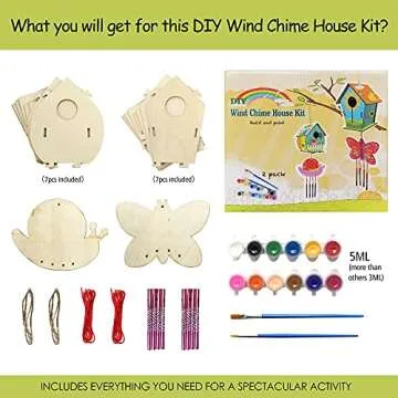 HOME COMPOSER 4 Pack DIY Bird House Wind Chime Kits for Children to Build and Paint, Wooden Arts and Crafts for Kids Girls Boys Toddlers Ages 8-12 4-6 6-8