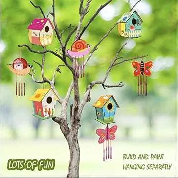 HOME COMPOSER 4 Pack DIY Bird House Wind Chime Kits for Children to Build and Paint, Wooden Arts and Crafts for Kids Girls Boys Toddlers Ages 8-12 4-6 6-8