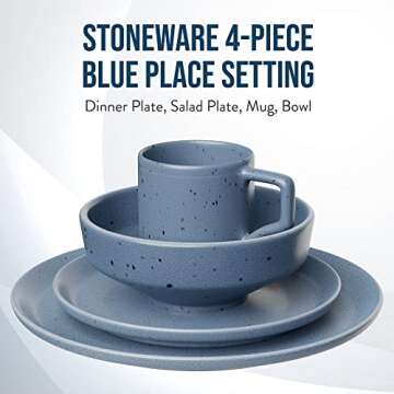 American Atelier Reactive 4-Piece Stoneware Place Setting | Coffee Mug, Bowl, Plate Set | Kitchenwar...