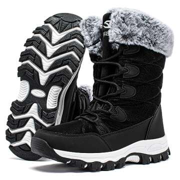 HOBIBEAR Kids Winter Snow Boots Waterproof Outdoor Warm Faux Fur Lined Shoes