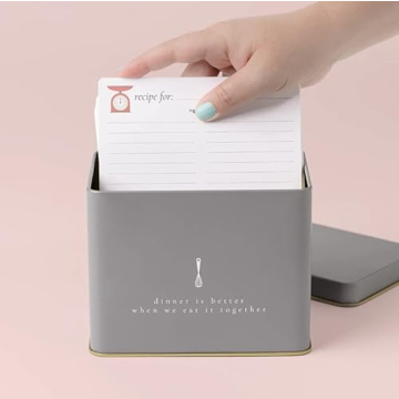 Elegant Recipe Tin in Grey | Includes 25 Recipe Cards | Gift Idea