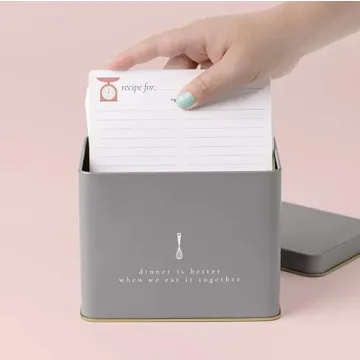 Elegant Recipe Tin in Grey | Includes 25 Recipe Cards | Gift Idea