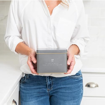 Elegant Recipe Tin in Grey | Includes 25 Recipe Cards | Gift Idea