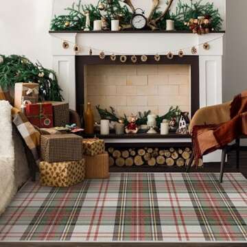 RUGGABLE Washable 3x5 Area Rug, Plaid, Premium Winter Rugs for Living Room, Bedroom, Kitchen, Office...