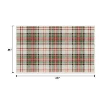RUGGABLE Washable 3x5 Area Rug, Plaid, Premium Winter Rugs for Living Room, Bedroom, Kitchen, Office, Classroom with Gripper Non Slip Pad, Dress Stewart Tartan White