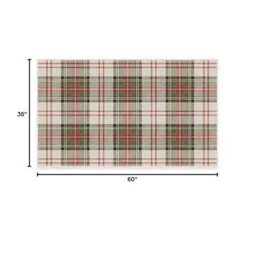 RUGGABLE Washable 3x5 Area Rug, Plaid, Premium Winter Rugs for Living Room, Bedroom, Kitchen, Office, Classroom with Gripper Non Slip Pad, Dress Stewart Tartan White