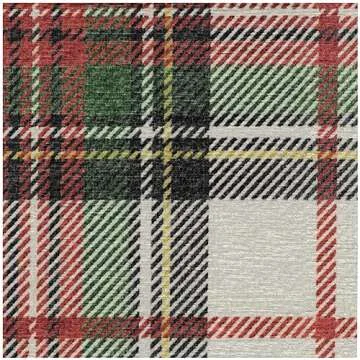 RUGGABLE Washable 3x5 Area Rug, Plaid, Premium Winter Rugs for Living Room, Bedroom, Kitchen, Office, Classroom with Gripper Non Slip Pad, Dress Stewart Tartan White