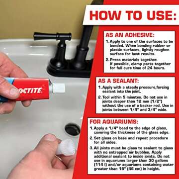 Loctite Clear Silicone Sealant, 2.7 fl oz, 1 Pack - 100% Waterproof Sealant for Glass, Ceramic, Wood, Plastic & More