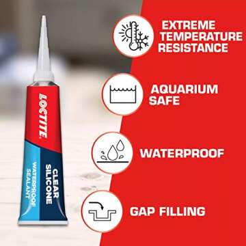 Loctite Clear Silicone Sealant, 2.7 fl oz, 1 Pack - 100% Waterproof Sealant for Glass, Ceramic, Wood, Plastic & More