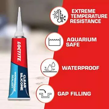 Loctite Clear Silicone Sealant, 2.7 fl oz, 1 Pack - 100% Waterproof Sealant for Glass, Ceramic, Wood, Plastic & More