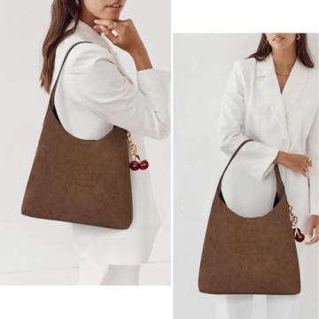 Stylish Faux Suede Hobo Bags for Women with Cherry Charm